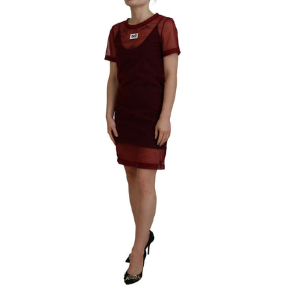 Dolce & Gabbana Maroon Nylon Two Layer Shift Mini Dress Dolce & Gabbana