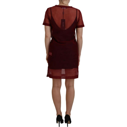 Dolce & Gabbana Maroon Nylon Two Layer Shift Mini Dress Dolce & Gabbana