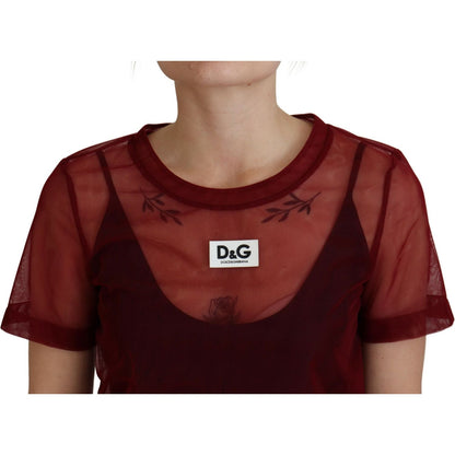Dolce & Gabbana Maroon Nylon Two Layer Shift Mini Dress Dolce & Gabbana