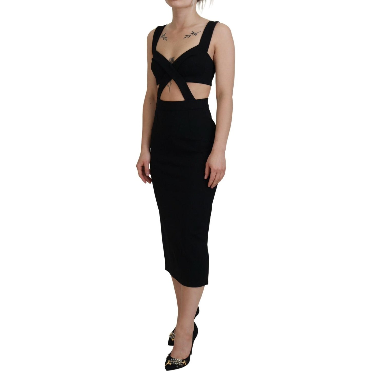 Dolce & Gabbana Black Viscose Bodycon Sheath Midi Dress Dolce & Gabbana