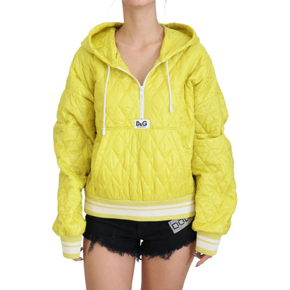 Dolce & Gabbana Yellow Nylon Quilted Hooded Pullover Jacket 1728,67345645728,Bombers - Jackets & Coats - Clothing,Clothing,Dolce & Gabbana,IT40|S,Jackets & Coats - Clothing,Jackets & Coats - Women - Clothing,Material: 100% Nylon,New with tags,Women,Women