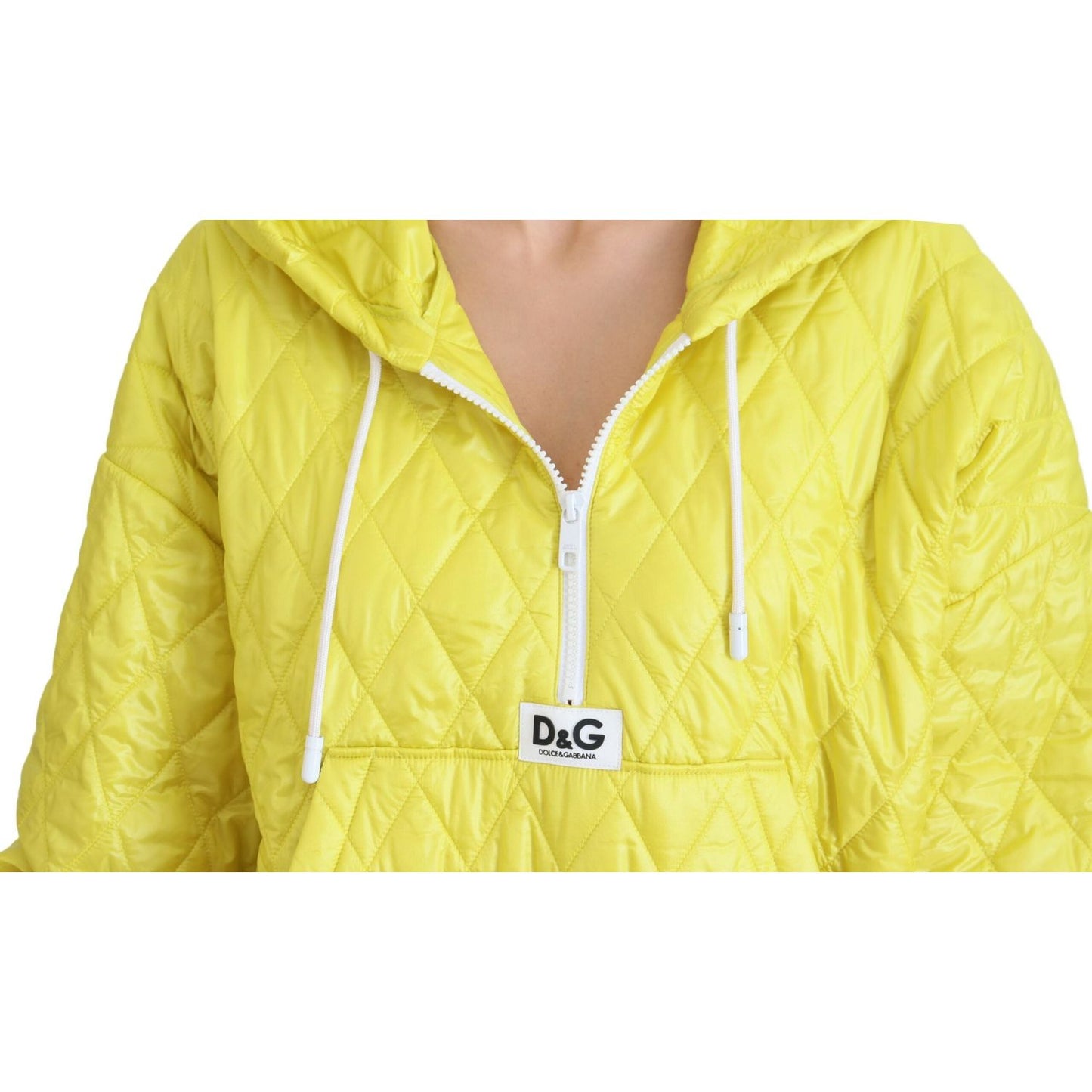 Dolce & Gabbana Yellow Nylon Quilted Hooded Pullover Jacket 1728,67345645728,Bombers - Jackets & Coats - Clothing,Clothing,Dolce & Gabbana,IT40|S,Jackets & Coats - Clothing,Jackets & Coats - Women - Clothing,Material: 100% Nylon,New with tags,Women,Women