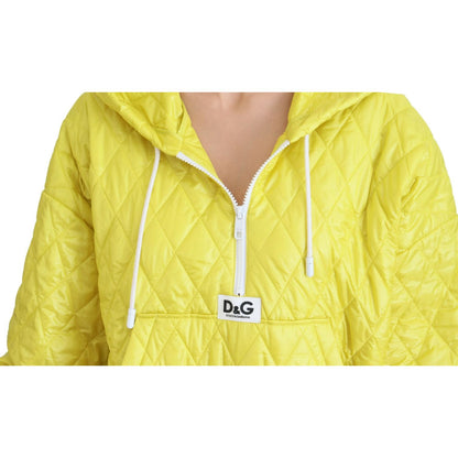 Dolce & Gabbana Yellow Nylon Quilted Hooded Pullover Jacket 1728,67345645728,Bombers - Jackets & Coats - Clothing,Clothing,Dolce & Gabbana,IT40|S,Jackets & Coats - Clothing,Jackets & Coats - Women - Clothing,Material: 100% Nylon,New with tags,Women,Women