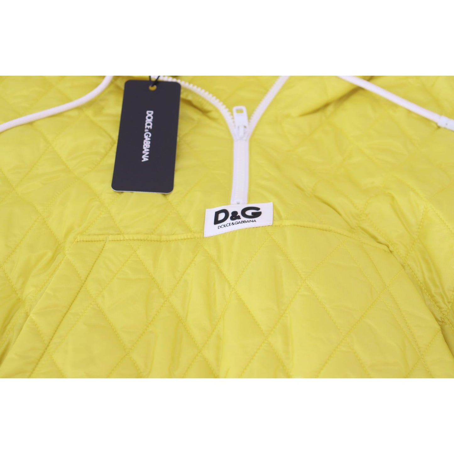 Dolce & Gabbana Yellow Nylon Quilted Hooded Pullover Jacket 1728,67345645728,Bombers - Jackets & Coats - Clothing,Clothing,Dolce & Gabbana,IT40|S,Jackets & Coats - Clothing,Jackets & Coats - Women - Clothing,Material: 100% Nylon,New with tags,Women,Women