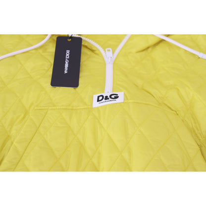 Dolce & Gabbana Yellow Nylon Quilted Hooded Pullover Jacket 1728,67345645728,Bombers - Jackets & Coats - Clothing,Clothing,Dolce & Gabbana,IT40|S,Jackets & Coats - Clothing,Jackets & Coats - Women - Clothing,Material: 100% Nylon,New with tags,Women,Women