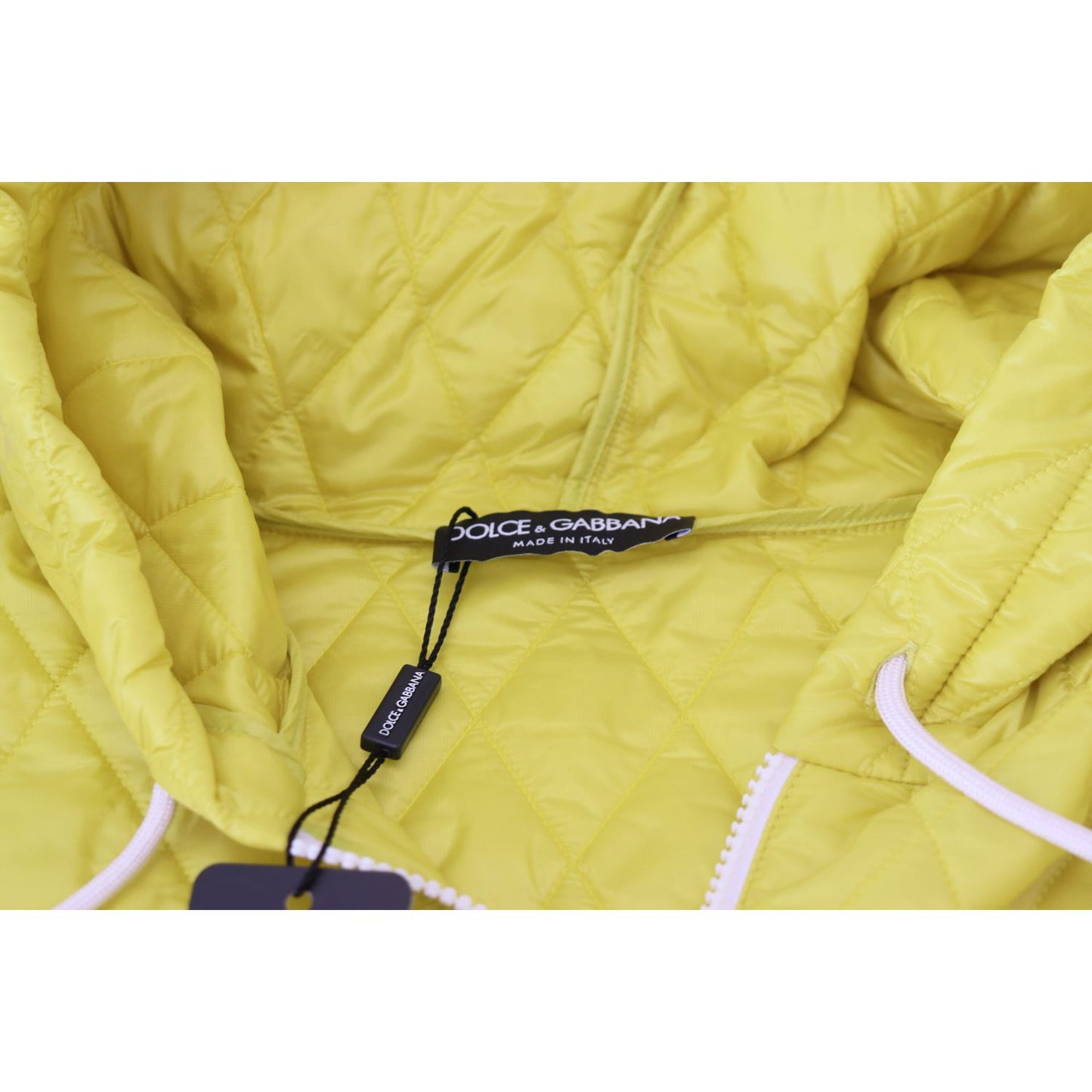 Dolce & Gabbana Yellow Nylon Quilted Hooded Pullover Jacket 1728,67345645728,Bombers - Jackets & Coats - Clothing,Clothing,Dolce & Gabbana,IT40|S,Jackets & Coats - Clothing,Jackets & Coats - Women - Clothing,Material: 100% Nylon,New with tags,Women,Women