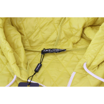 Dolce & Gabbana Yellow Nylon Quilted Hooded Pullover Jacket 1728,67345645728,Bombers - Jackets & Coats - Clothing,Clothing,Dolce & Gabbana,IT40|S,Jackets & Coats - Clothing,Jackets & Coats - Women - Clothing,Material: 100% Nylon,New with tags,Women,Women