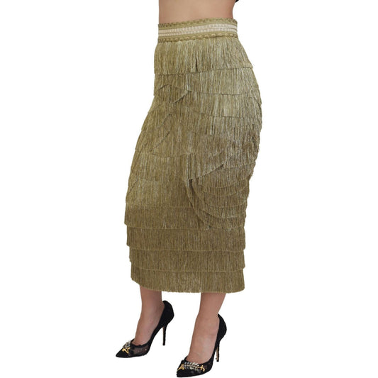 Dolce & Gabbana Golden High Waist Tiered Midi Skirt Dolce & Gabbana