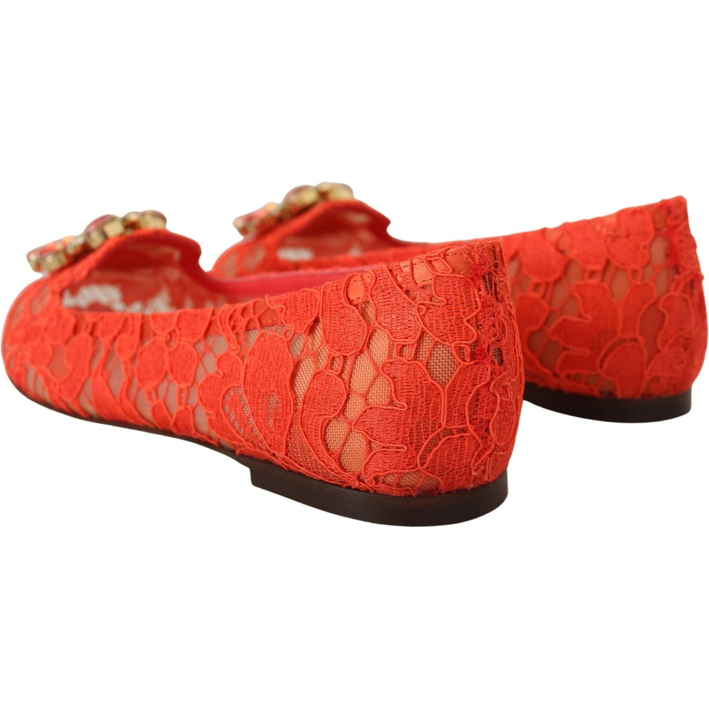 Dolce & Gabbana Red Taormina Lace Crystals Ballet Flats Shoes