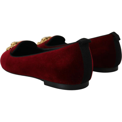 Dolce & Gabbana Bordeaux Velvet Slip-On Loafers Flats Shoes