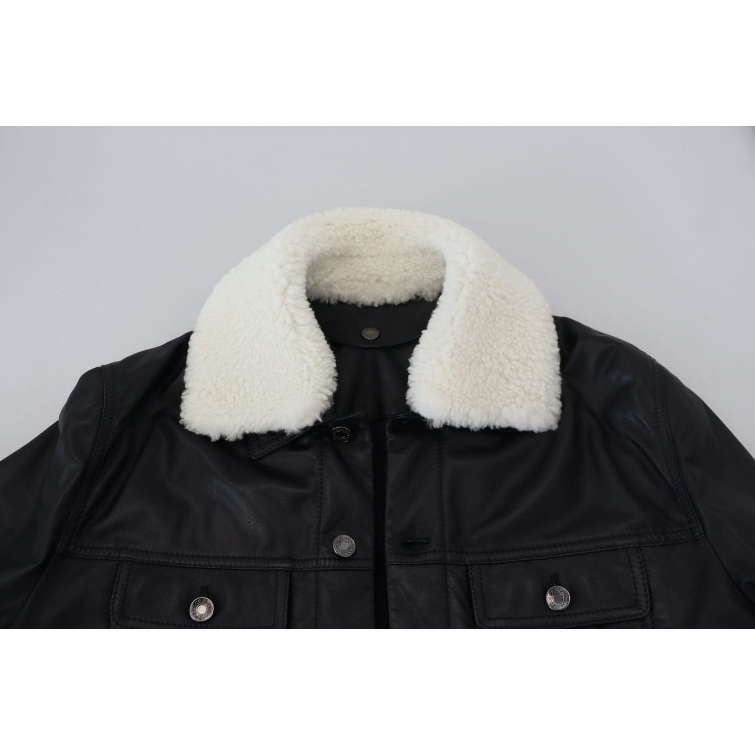 Dolce & Gabbana Black Lamb Leather Collared Men Coat Jacket