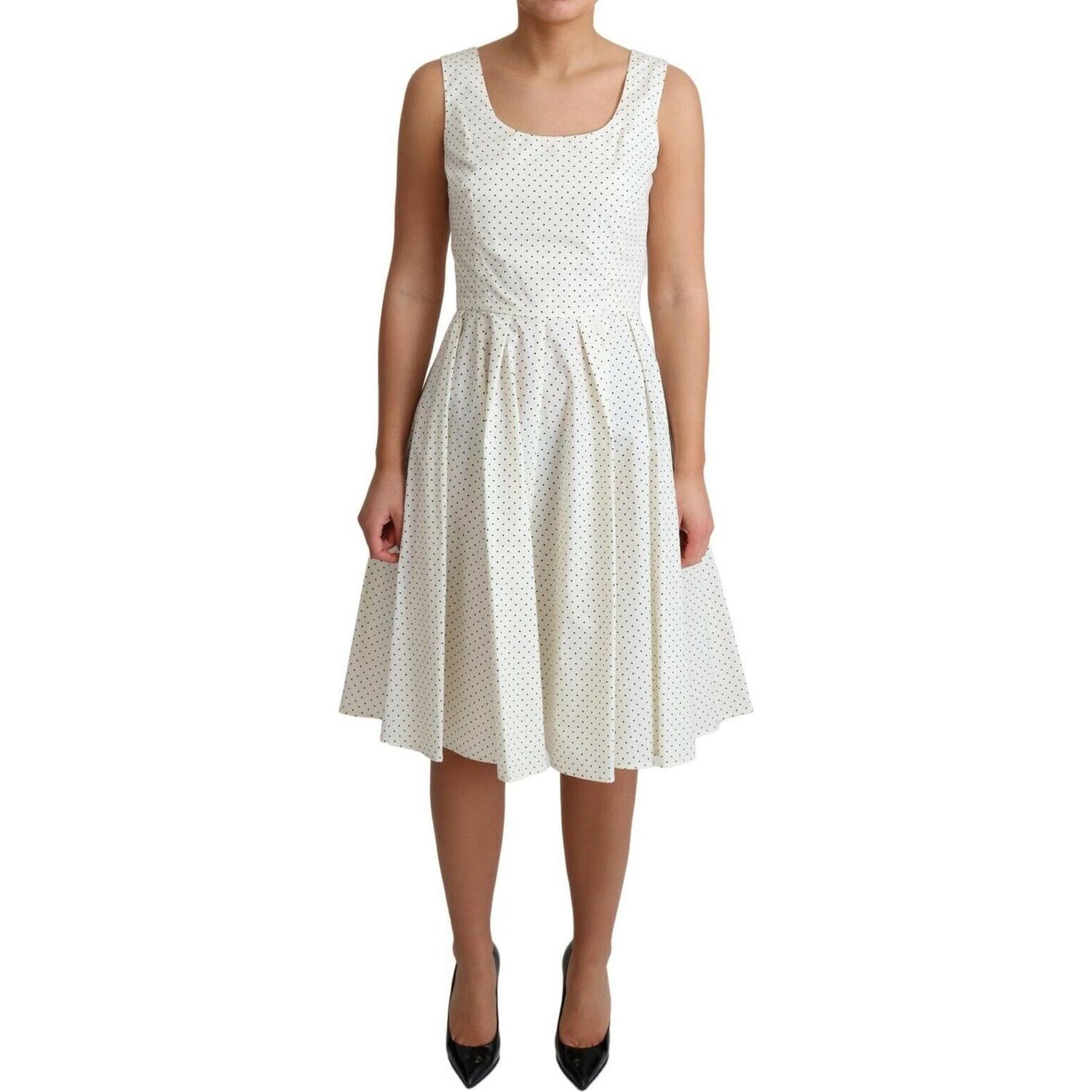 Dolce & Gabbana White Polka Dotted Cotton A-Line Dress Dolce & Gabbana