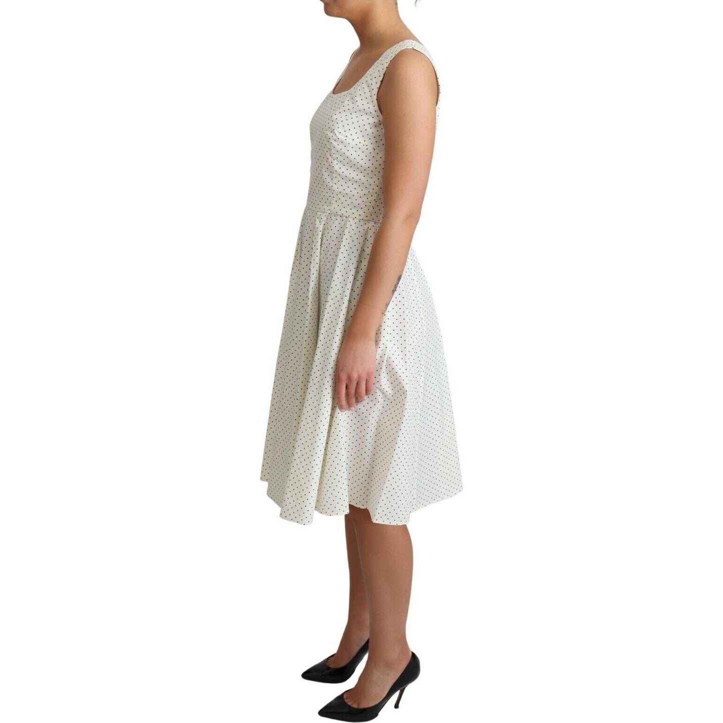 Dolce & Gabbana White Polka Dotted Cotton A-Line Dress Dolce & Gabbana