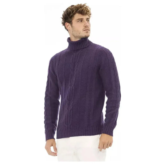 Alpha Studio Purple Merino Wool Men Sweater Alpha Studio