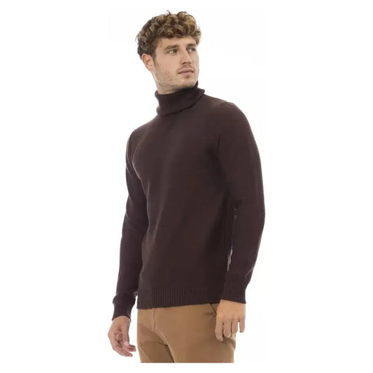 Alpha Studio Brown Merino Wool Men Sweater Alpha Studio