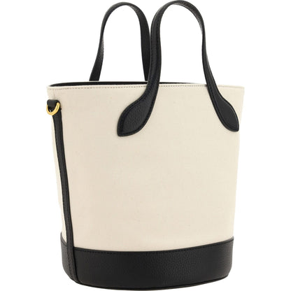 Bally White and Black Leather Bucket Bag