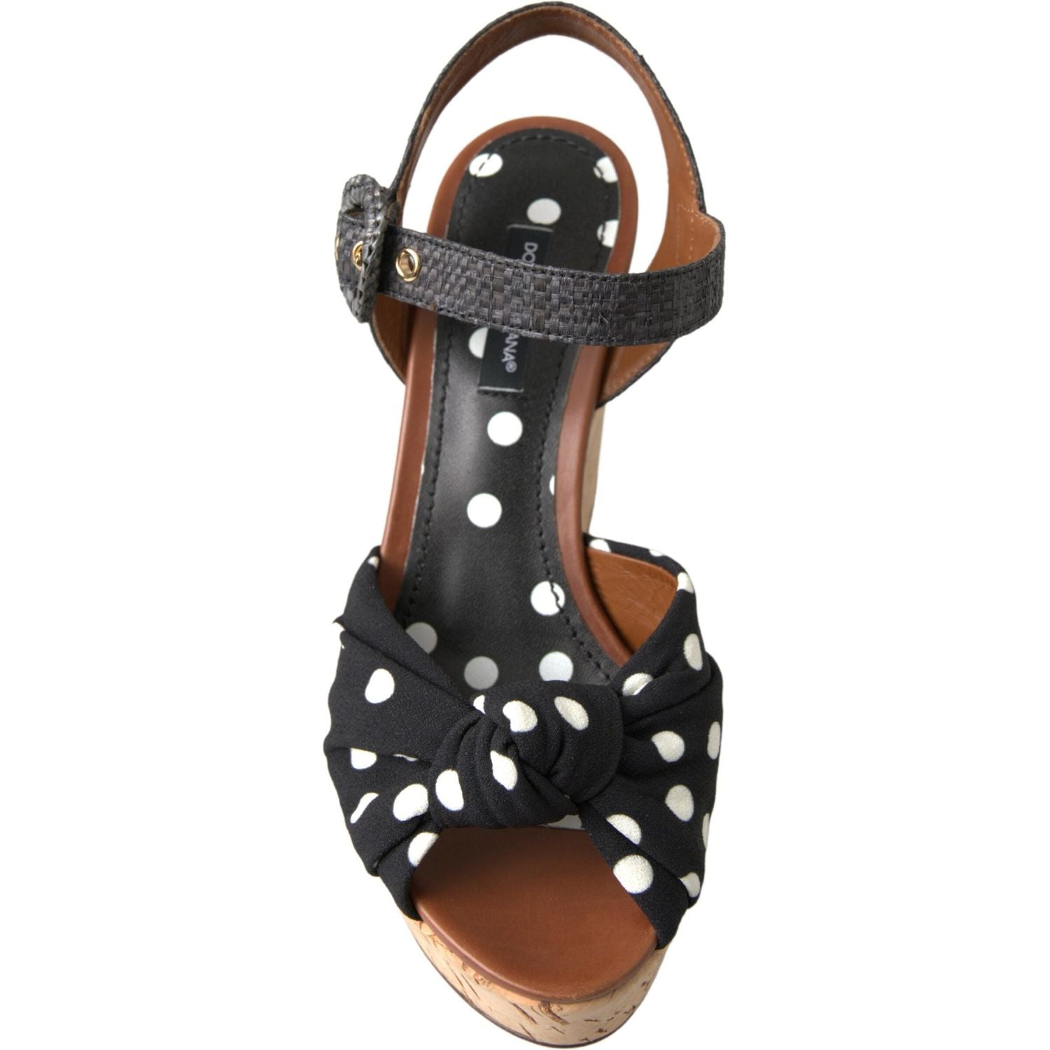 Dolce & Gabbana Black  Wedges Polka Dotted Ankle Strap Shoes Sandals