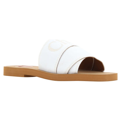Chloé White Cotton Slides Woody Sandals