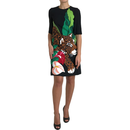 Dolce & Gabbana Black Tiger Jungle Print Sheath Stretch Dress Dolce & Gabbana