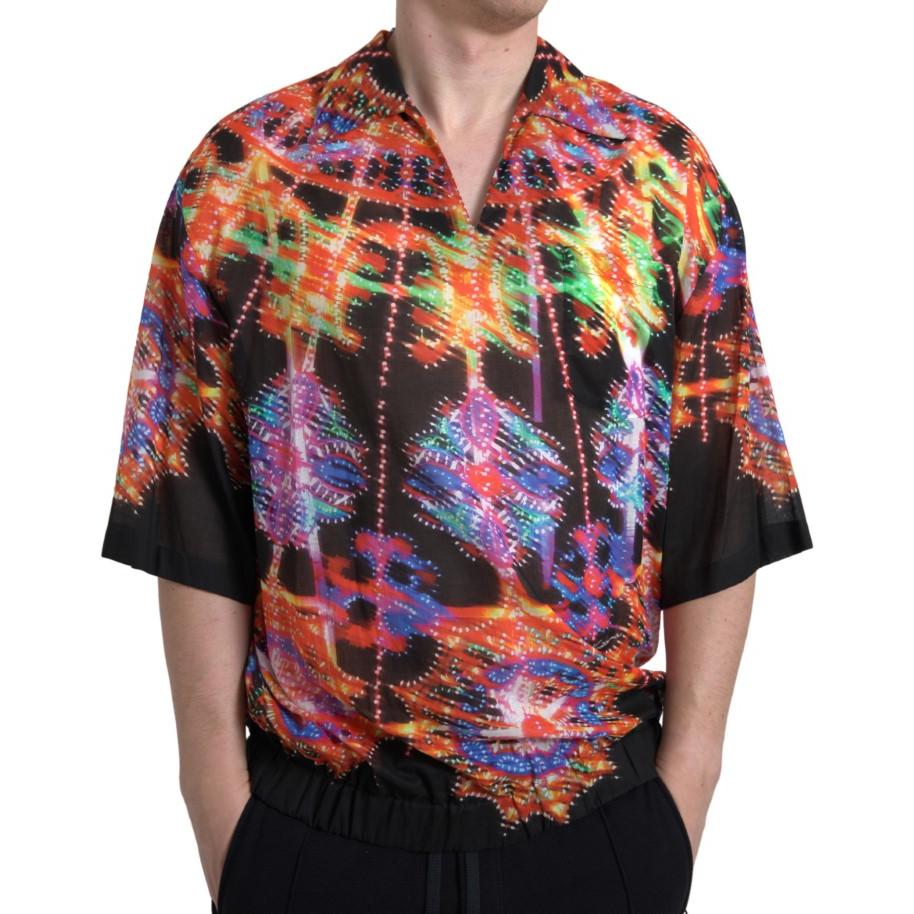 Dolce & Gabbana Multicolor Luminarie Print Men Cotton Shirt Dolce & Gabbana