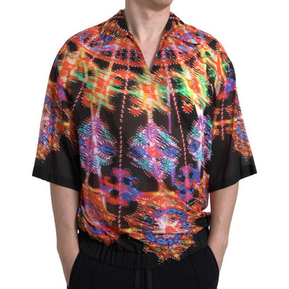 Dolce & Gabbana Multicolor Luminarie Print Men Cotton Shirt Dolce & Gabbana