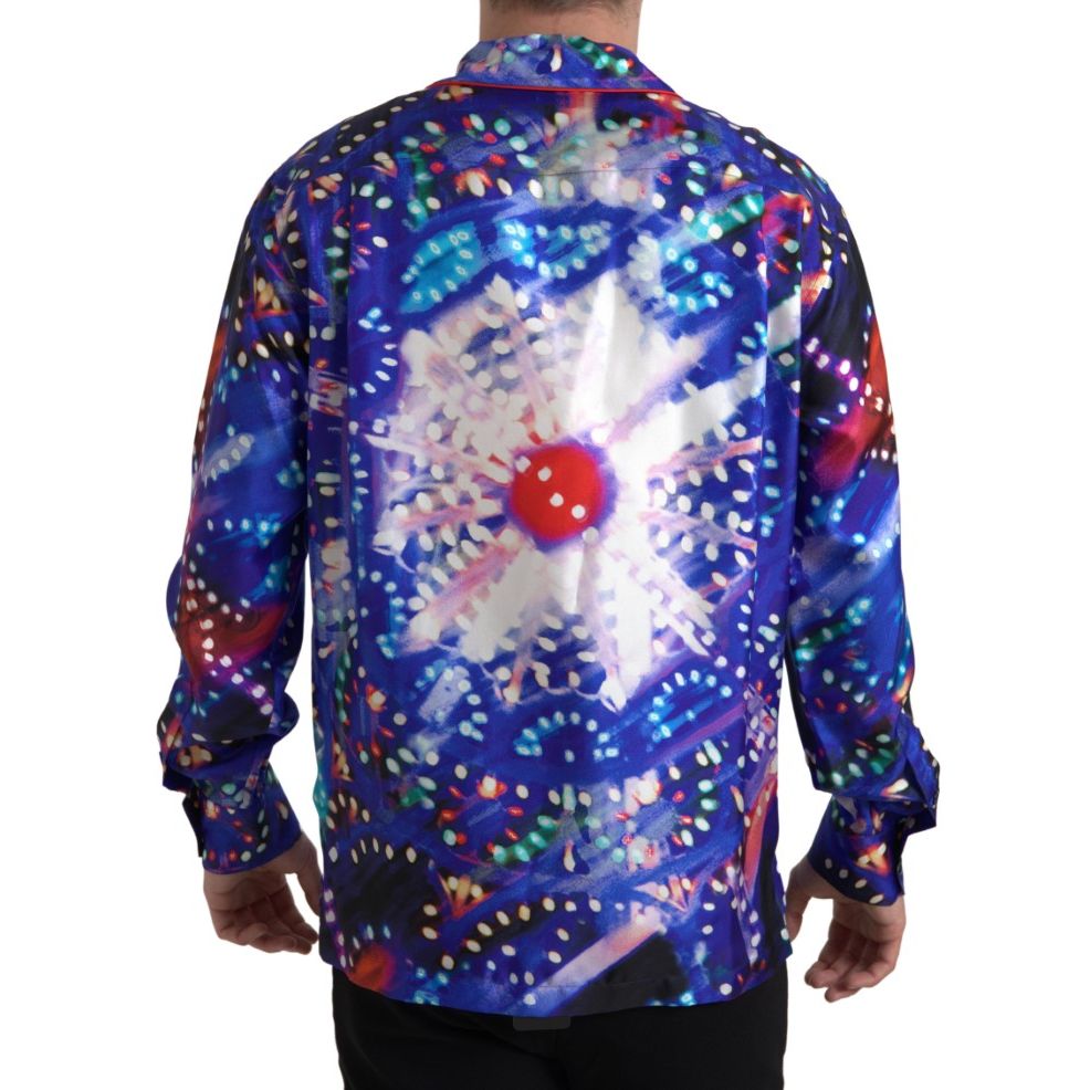 Dolce & Gabbana Multicolor Silk Psychedelic Print Men Pajama Shirt