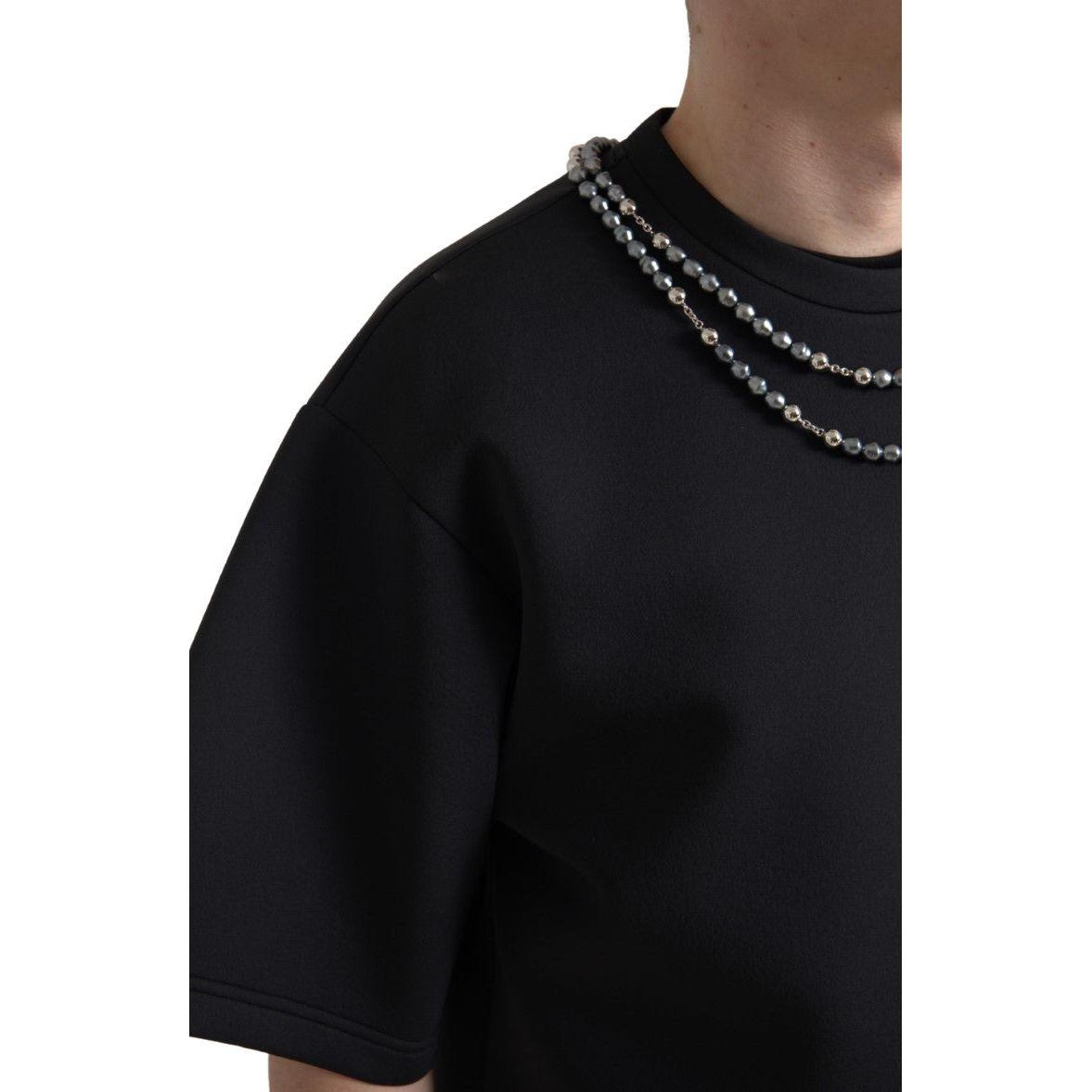 Dolce & Gabbana Black Necklace Embellished Polyester T-shirt Dolce & Gabbana