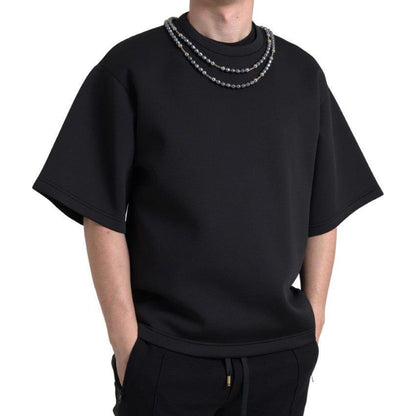Dolce & Gabbana Black Necklace Embellished Polyester T-shirt Dolce & Gabbana