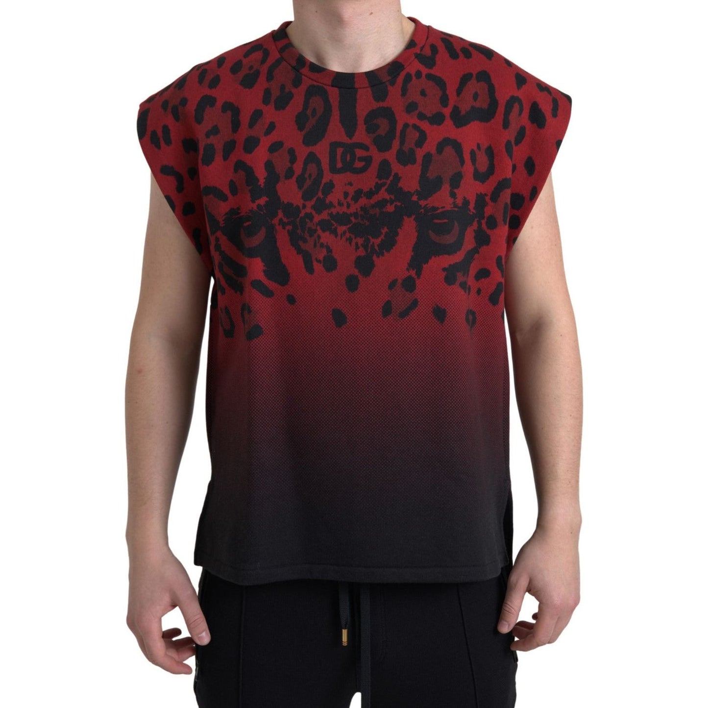 Dolce & Gabbana Red Leopard Cotton Sleeveless Tank T-shirt Dolce & Gabbana