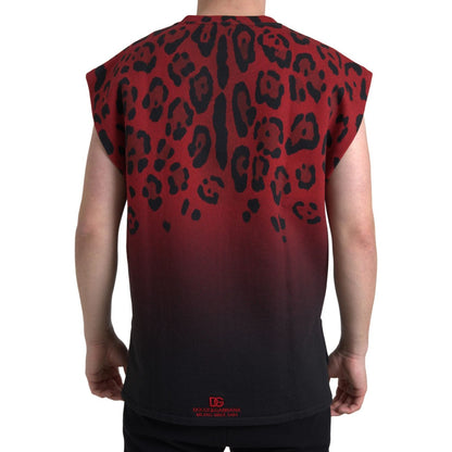 Dolce & Gabbana Red Leopard Cotton Sleeveless Tank T-shirt Dolce & Gabbana