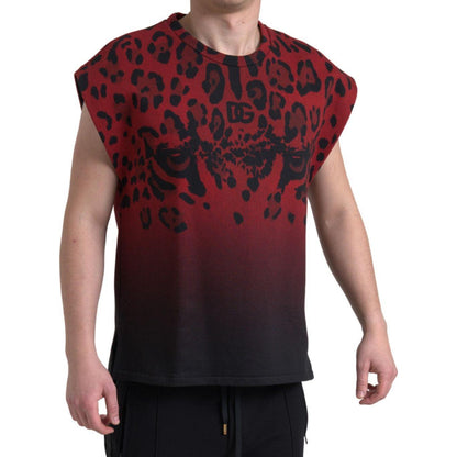 Dolce & Gabbana Red Leopard Cotton Sleeveless Tank T-shirt Dolce & Gabbana