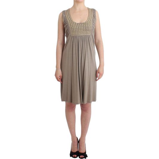 Roccobarocco Studded Sheath Knee-Length Dress in Beige Roccobarocco