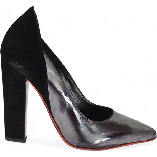 Cédric Charlier Chic Metallic Gray Leather Pumps Cédric Charlier