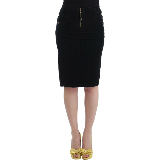 Cavalli Black Corduroy Pencil Skirt Cavalli