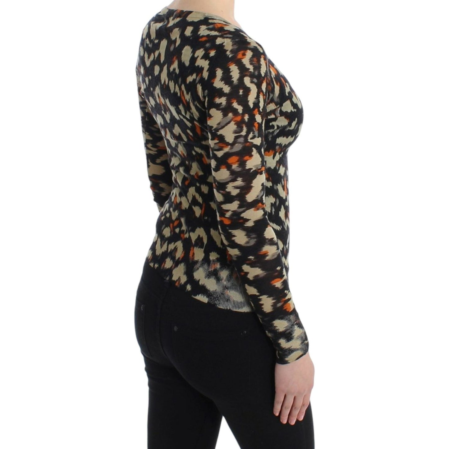 Cavalli Elegant Multicolor V-Neck Wool Jumper Cavalli