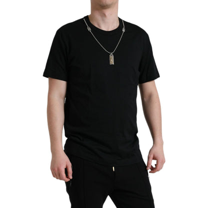 Dolce & Gabbana Black Cotton Dog Tag Round Neck T-shirt Dolce & Gabbana