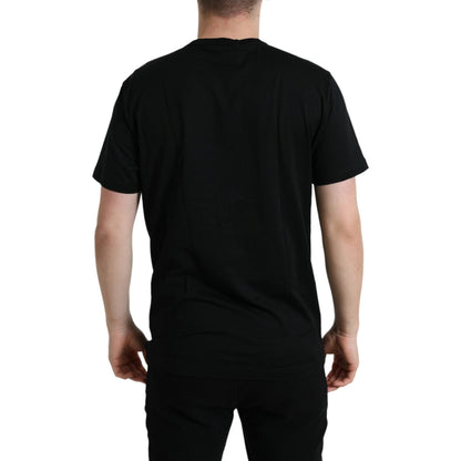 Dolce & Gabbana Black Cotton Dog Tag Round Neck T-shirt Dolce & Gabbana
