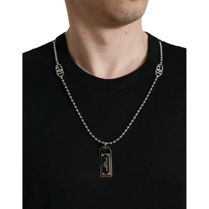 Dolce & Gabbana Black Cotton Dog Tag Round Neck T-shirt Dolce & Gabbana
