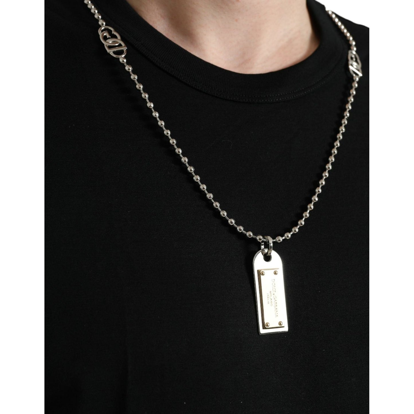 Dolce & Gabbana Black Cotton Dog Tag Round Neck T-shirt Dolce & Gabbana
