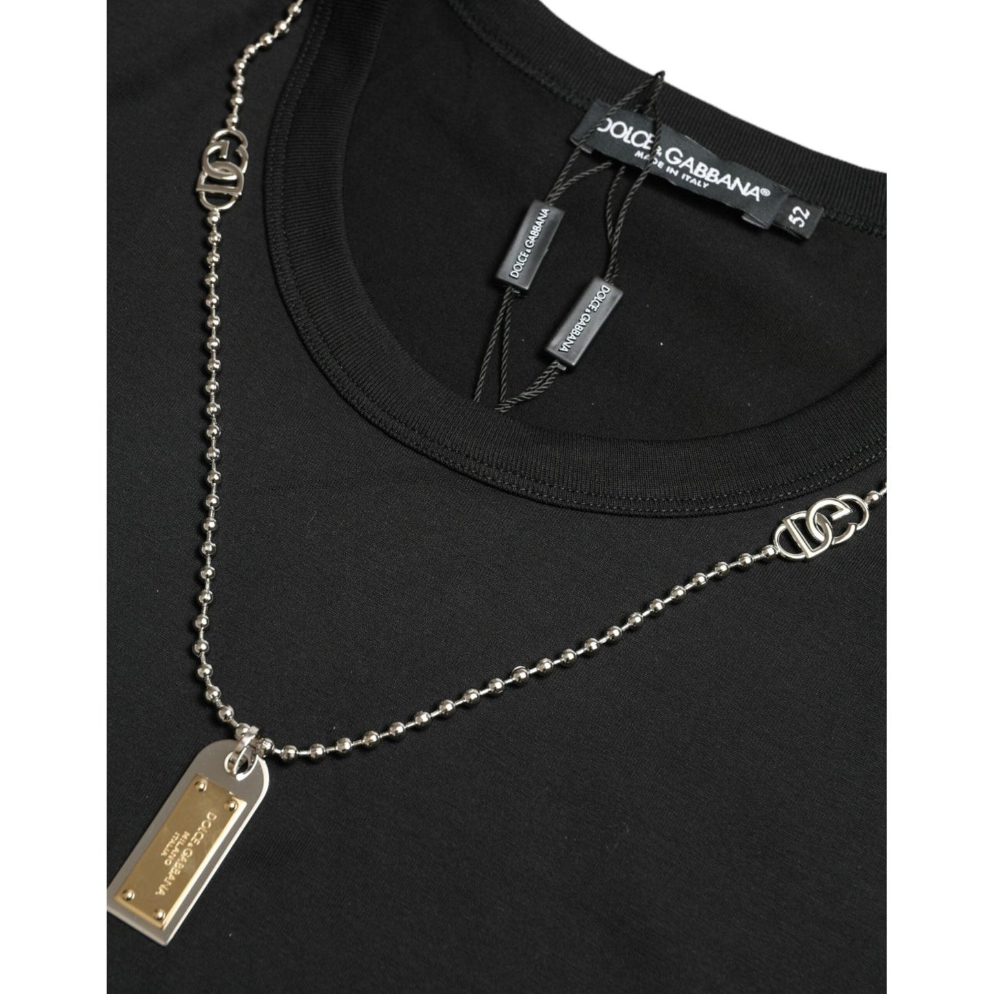 Dolce & Gabbana Black Cotton Dog Tag Round Neck T-shirt Dolce & Gabbana