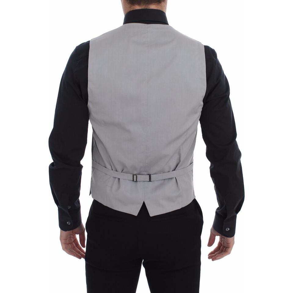 Dolce & Gabbana Gray Cotton Slim Fit Button Front Dress Vest