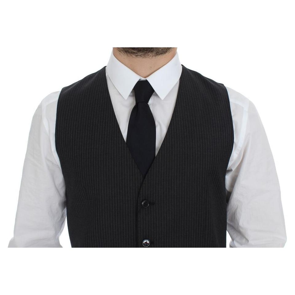 Dolce & Gabbana Gray Striped Wool Single Breasted Vest 1728,67345645728,Clothing,Dolce & Gabbana,Gray,IT48 | M,Material: 100% Wool,Men,Men - Clothing,New with tags,Suits & Blazers - Clothing,Vests - Men - Clothing,Waistcoats - Suits & Blazers - Clothing