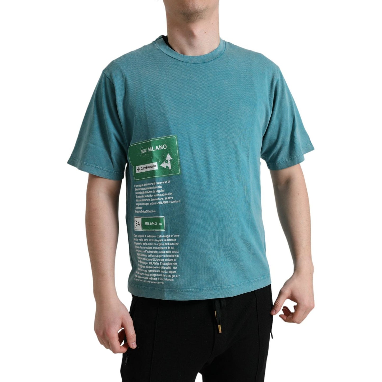 Dolce & Gabbana Blue Cotton Milano Street Round Neck T-shirt Dolce & Gabbana