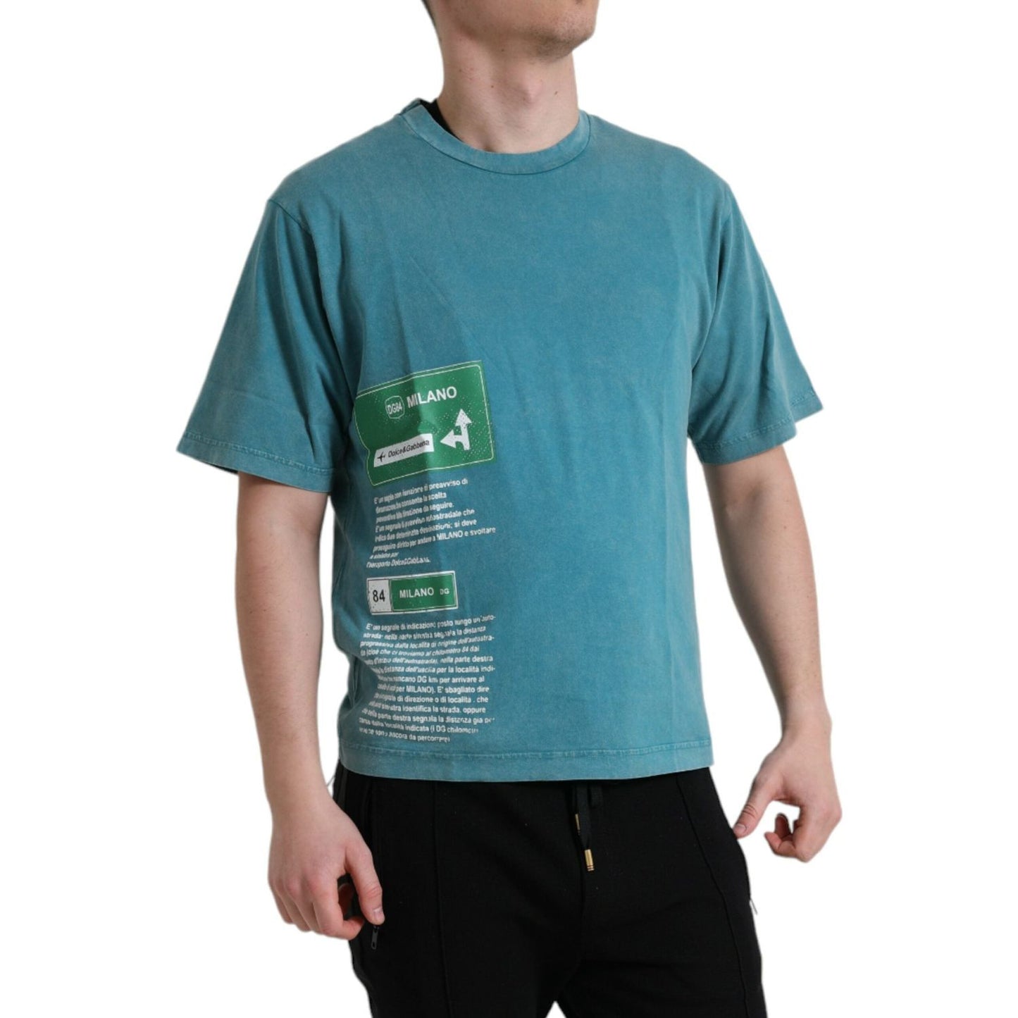 Dolce & Gabbana Blue Cotton Milano Street Round Neck T-shirt Dolce & Gabbana