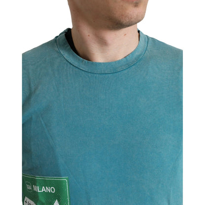 Dolce & Gabbana Blue Cotton Milano Street Round Neck T-shirt Dolce & Gabbana
