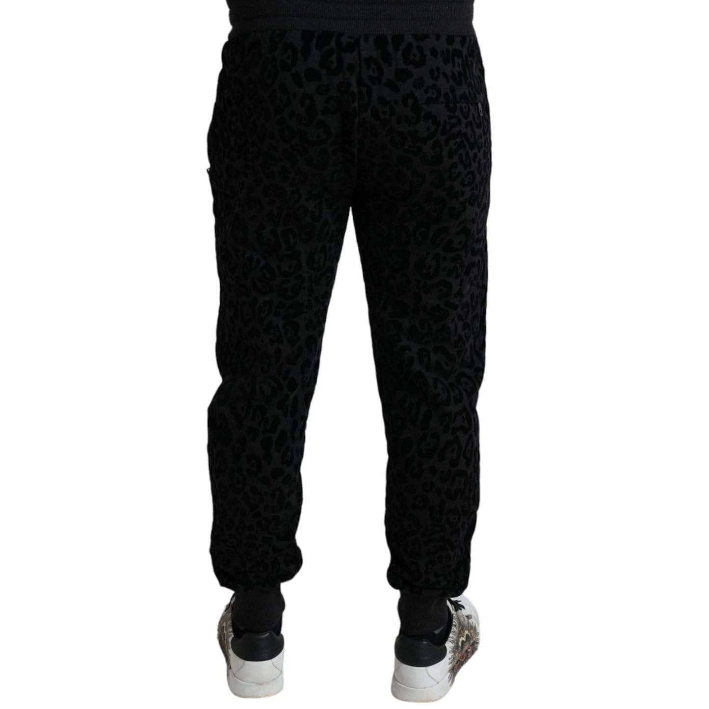 Dolce & Gabbana Black Leopard Cotton Slim Fit Jogger Pants