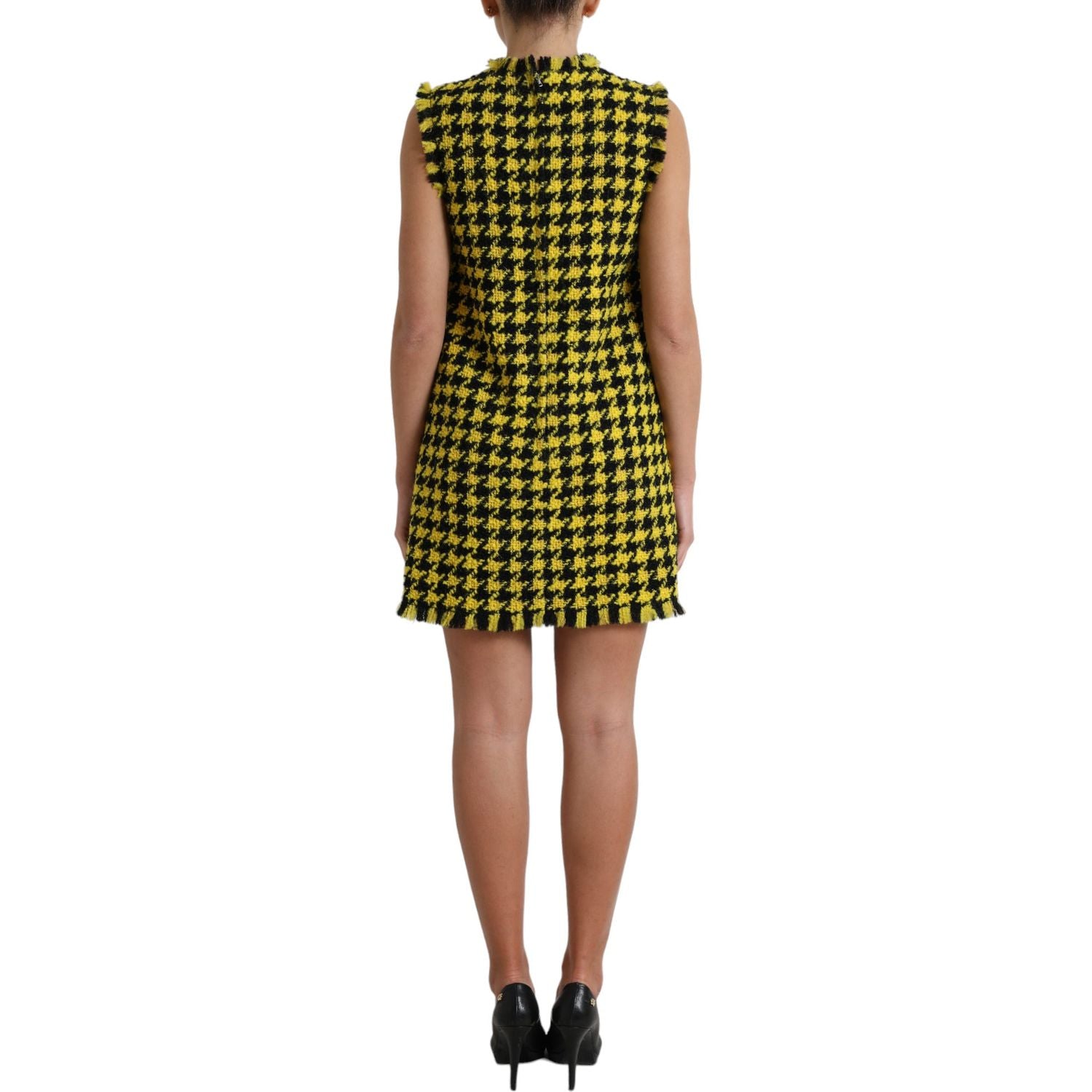 Dolce & Gabbana Yellow Houndstooth Sleeveless Aline Mini Dress