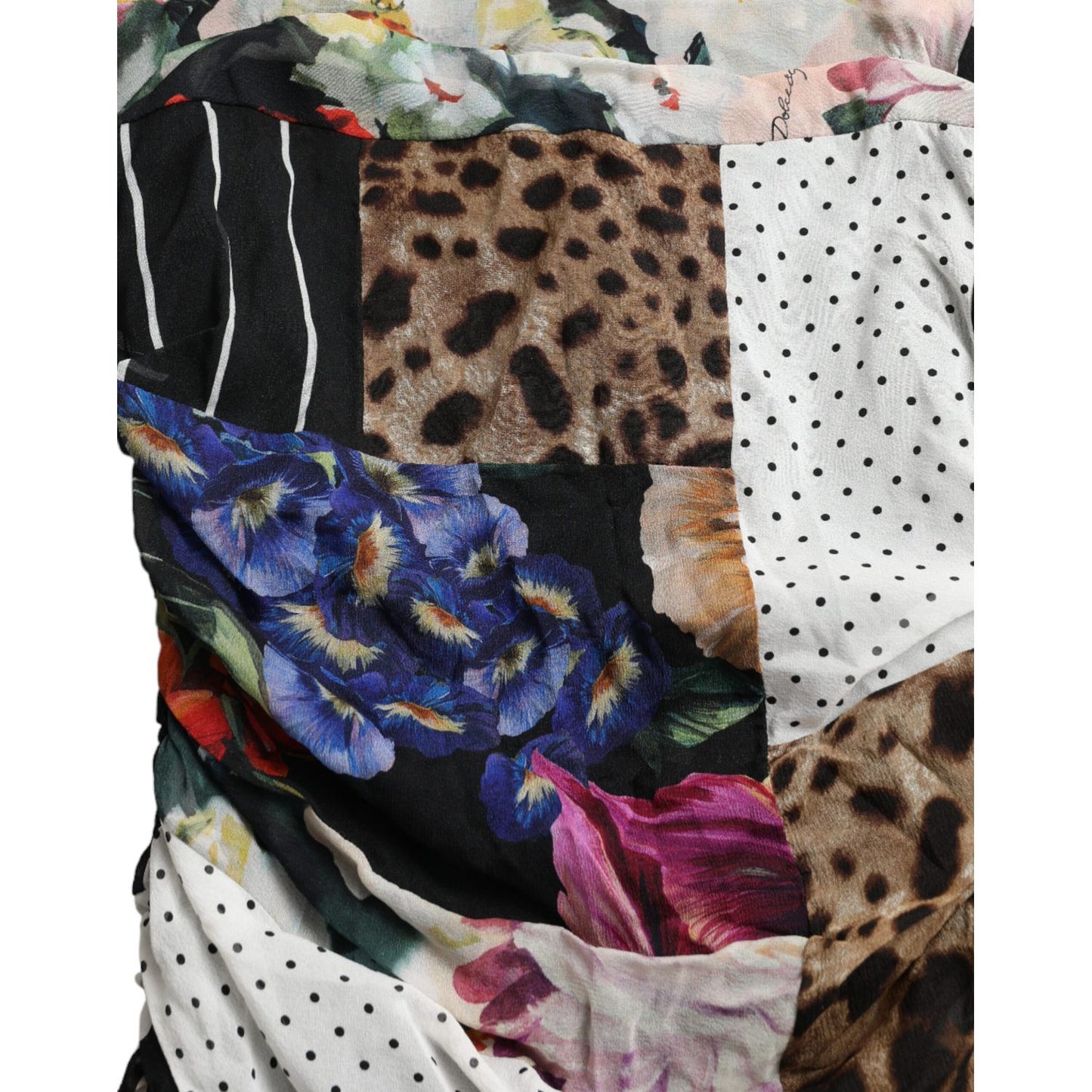 Dolce & Gabbana Multicolor Patchwork Midi Floral Leopard Bodycon Dress