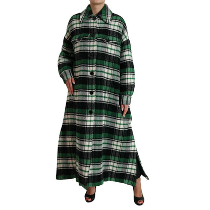 Dolce & Gabbana Green Plaid Long Sleeve Casual Coat Jacket 1728,67345645728,Clothing,Dolce & Gabbana,Full-Length Jackets - Jackets & Coats - Clothing,Green,IT40|S,Jackets & Coats - Clothing,Jackets & Coats - Women - Clothing,Material: 27% Angora 26% Polye