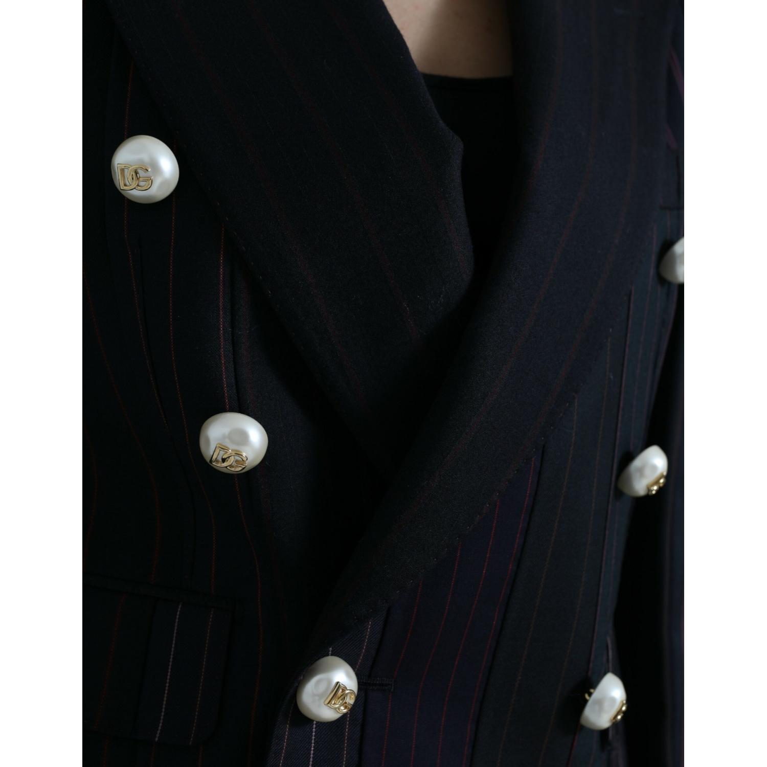 Dolce & Gabbana Black Striped SICILIA Double Breasted Jacket